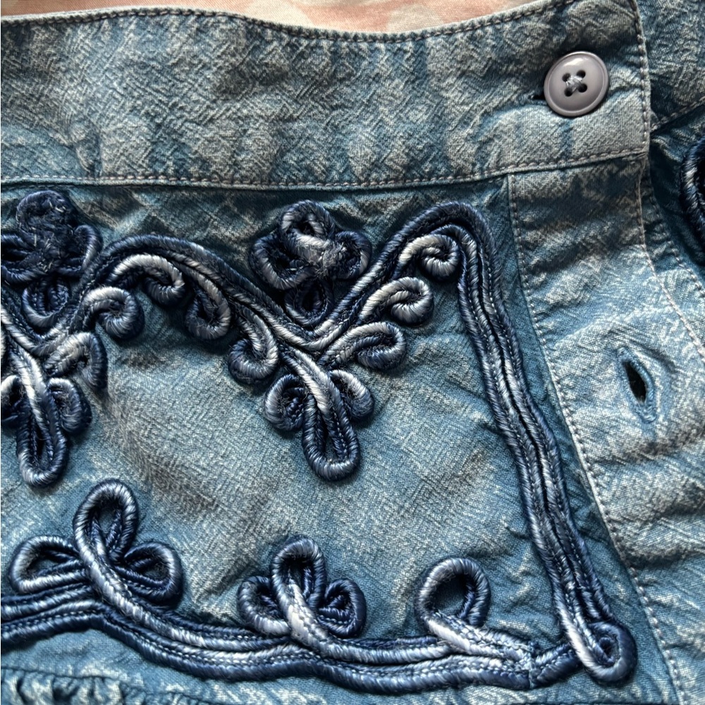Free People Blue Embroidered Tiered Mini Skirt - Picture 3 of 5